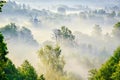 Morning foggy landscape of the Istra river valley Royalty Free Stock Photo