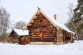 Old Peasant Farm of Kokorins in Snowfall Royalty Free Stock Photo