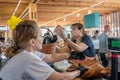 Istra, Russia, 04 August 2023. Farmers sell meat products of their own production. Cheese fair of farm products Cheese Royalty Free Stock Photo