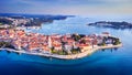 Istria, Croatia - Aerial drone view of historical city of Porec Royalty Free Stock Photo