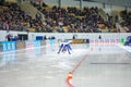 ISU European Speed Skating Championships. Athlete on ice. Classic speed skating or short track. Single race or team Royalty Free Stock Photo