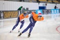 ISU European Speed Skating Championships. Athlete on ice. Classic speed skating or short track. Single race or team Royalty Free Stock Photo