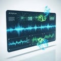 Isualizations include bar and line graphs with a central soundwave like Royalty Free Stock Photo