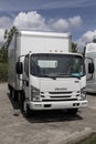 Isuzu Motors box truck. Isuzu is a Japanese commercial vehicle and diesel engine manufacturer