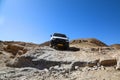 isuzu white car in desert canyon 4wd canyon desert. Outdoor landscape. Royalty Free Stock Photo