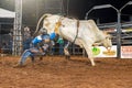 Itaja, Goias, Brazil - 04 22 2023: rodeo rider falling off the bull in bull riding