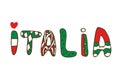 Italia doodle Lettering. Hand-lettered print. Vector typographic design. Royalty Free Stock Photo