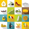 Italia icons set, flat style