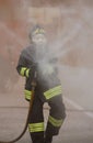 Italia, Italy - May 10, 2018: italian fireman uses the hydrant w