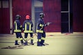 Italia, IT, Italy - May 10, 2018: three Italian firefighter at f