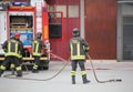 Italia, IT, Italy - May 10, 2018: three Italian firefighters wit