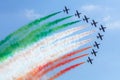 Italian aerobatic team in action in the blue sky Royalty Free Stock Photo