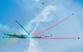 Italian aerobatic team Frecce Tricolori performing Tricolor Sparkle maneuver Royalty Free Stock Photo