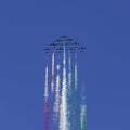 Italian aerobatic team Frecce Tricolori Tricolor arrows performs the show with Aermacchi MB-339 aircrafts at Bari ITALY Royalty Free Stock Photo