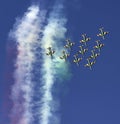 Italian aerobatic team Frecce Tricolori (Tricolor arrows) performs the show Royalty Free Stock Photo