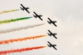 Italian aerobatics team in formation deploying smoke Royalty Free Stock Photo