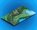 Italian Alpine Arch and Northern Italy, satellite view. Aerial view. Physical map