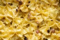 Italian american baked farfalle bow pasta in bechamel sauce food background