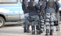 Italian anti-riot policemen with protective helmet control the c