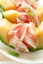 Italian antipasti (prosciutto melone) Royalty Free Stock Photo