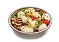 Italian Antipasti Set with Small Peppers Stuffed with Cream Cheese, Pickled Olives, Marinated Mushrooms,