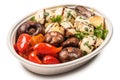 Italian Antipasti Set with Small Peppers Stuffed with Cream Cheese, Pickled Olives, Marinated Mushrooms,