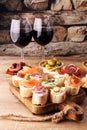 Italian antipasti wine snacks set. Cheese variety, Mediterranean