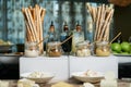 Italian Antipasto table setting with bread sticks and cheese