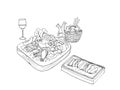 Italian appetiser parma and cheese set with wine and bread