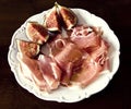Italian appetizer, figs and raw ham Royalty Free Stock Photo