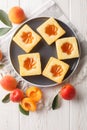 Italian apricot jam pie Cuor di tenerezza close-up on a plate. Vertical top view