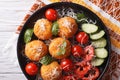 Italian arancini rice balls with cheese close-up. horizontal top