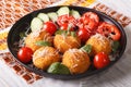 Italian arancini rice balls with cheese closeup. horizontal