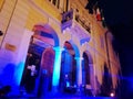 Italian architecture arches doors columns and windows in blue light