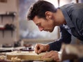 Italian artisan working in lutemaker workshop Royalty Free Stock Photo