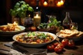 Italian banquet: fresh pasta, wine and warmth., generative IA