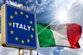 Italian Border Sign with the Italian and European Union Flag Royalty Free Stock Photo