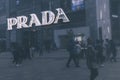 Prada`s billboards and walls reflect people`s movements.