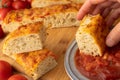 Italian Bread, Focaccia With Tomatoes and Bruschetta, Tomato Sauce