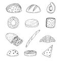 Italian bread set, vector illustration, hand drawing, sketch