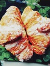 Croissants freshly baked in the oven in a nice ruddy color