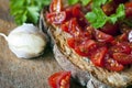 Italian bruschetta with cherry tomatoes on whole grain bread Royalty Free Stock Photo