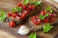 Italian bruschetta with cherry tomatoes on whole grain bread Royalty Free Stock Photo