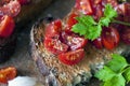 Italian bruschetta with cherry tomatoes on whole grain bread Royalty Free Stock Photo