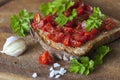 Italian bruschetta with cherry tomatoes on whole grain bread Royalty Free Stock Photo