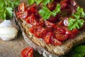 Italian bruschetta with cherry tomatoes on whole grain bread Royalty Free Stock Photo