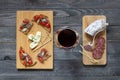 Italian bruschetta made with toasted slices of bread with cherry Royalty Free Stock Photo