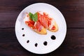 Italian bruschetta with Prosciutto di Parma and cream cheese on