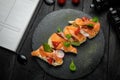 Italian bruschetta, with soft cheese and salmon