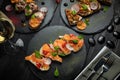 Italian bruschetta, with soft cheese and salmon